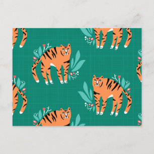 Cartão Postal Tigres com cartão-postal de flores