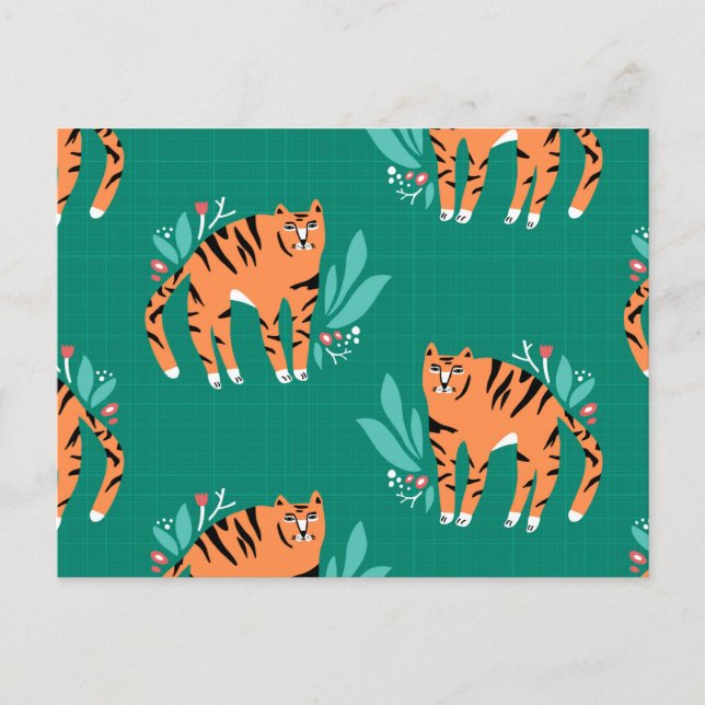 Cartão Postal Tigres com cartão-postal de flores (Frente)