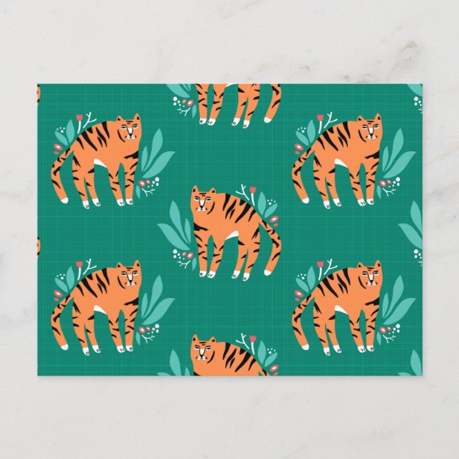 Cartão Postal Tigres com flores (Frente)