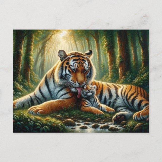 Cartão Postal Tigres em uma Pintura de Aquarela Lush (Frente)