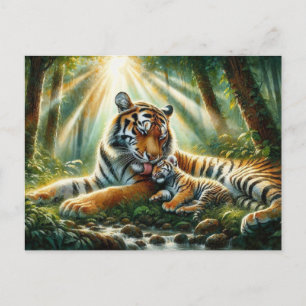 Cartão Postal Tigres em uma Pintura em Aquarela de uma Selva Exu