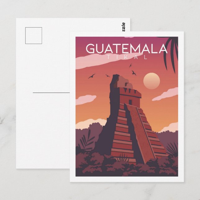 Cartão Postal Tikal Guatemala - Famosa ilustração de Viagem (Frente/Verso)