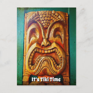 Cartão Postal Tiki Time Fierage Vintage Retro Wood Tiki Face