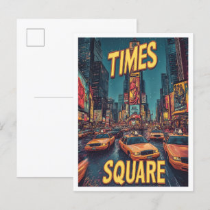 Cartão Postal Times Square NYC USA Vintage Illustration Viagem