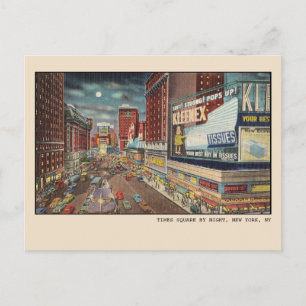 Cartão Postal Times Square Vintage à Noite com Luzes de Neon