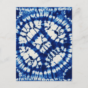 Cartão Postal Tinta Azul Shibori Tie Dye Mares do Sul Batik