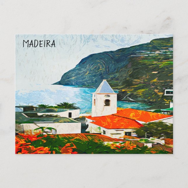 Cartão Postal Tinta Colorida de Óleo Funchal Madeira (Frente)