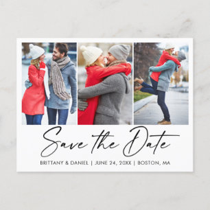 Cartão Postal Tinta de Caligrafia Moderna 3 Foto Salva A Data