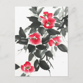 Cartão Postal Tinta vermelha sumie e pintura aquosa
