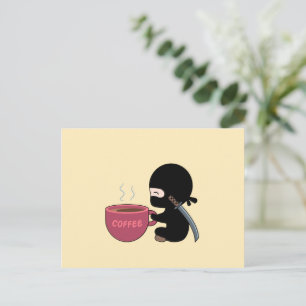 Cartão Postal Tiny Ninja com Mug de Café Grande em Amarelo