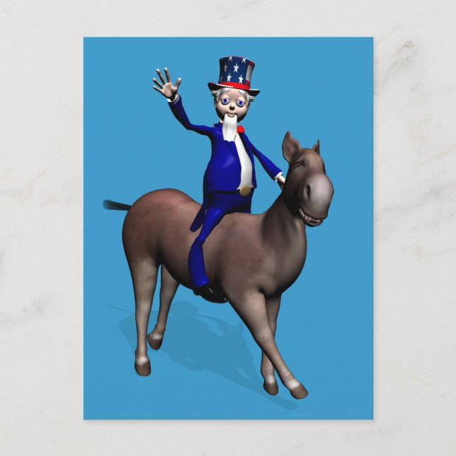 Cartão Postal Tio Sam Andando Em Donkey (Frente)