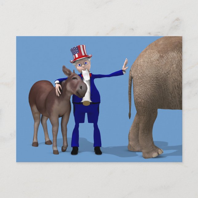 Cartão Postal Tio Sam Hugs Happy Donkey (Frente)