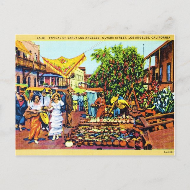 Cartão Postal Típica do início de Los Angeles - Rua Olvera (Frente)
