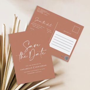 Cartão Postal Típica escrita à mão moderna terracota de casament