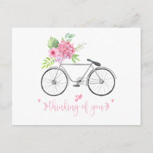 Cartão Postal Tipo de Letra do Script de Buquê Floral de Bicicl