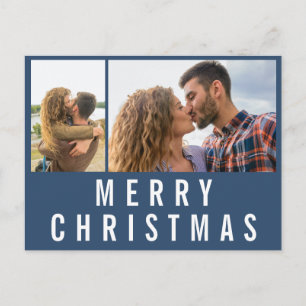 Cartão Postal Tipografia Azul Marinho Foto Feliz Natal