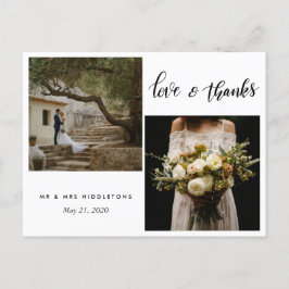 Cartão Postal Tipografia de Casamento Amor e Obrigados | Duas Fo