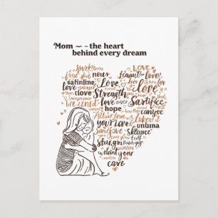 Cartão Postal Tipografia de Citação Inspiradora de Mãe de Coraçã