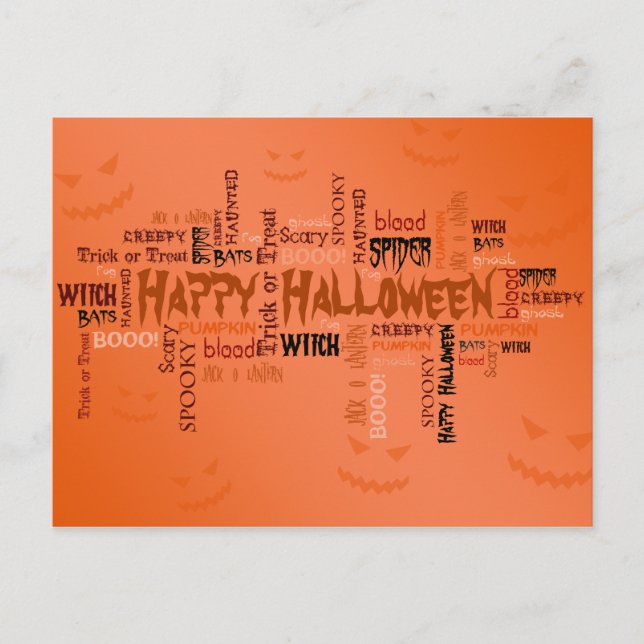 Cartão Postal Tipografia Feliz de Halloween (Frente)