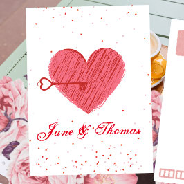 Cartão Postal Tipografia Romântico Fofo Coração Vermelho Dia dos