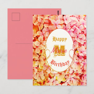Cartão Postal Tipografia Rosa Elegante Botânico Vintage Aniversá