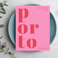 Cartão postal tipografia rosa vermelho Porto Portu