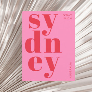 Cartão postal tipografia rosa vermelho Sydney Aust