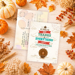 Cartão Postal Tipografia Rústica Peru Thanksgiving Dia de Ação d