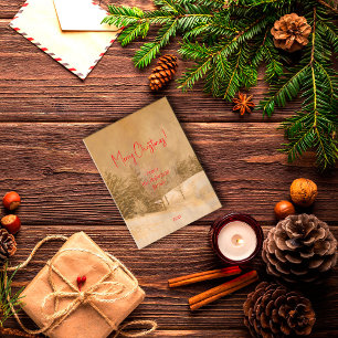 Cartão Postal Tipografia vermelha do Natal retrô 