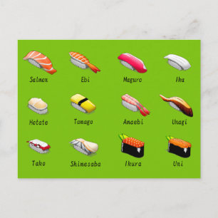 Cartão Postal Tipos de gráfico Sushi de sushi japonês fofo comid