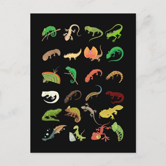 Cartão Postal Tipos de Répteis Lagartixa Lagartixa Fofa (Frente)