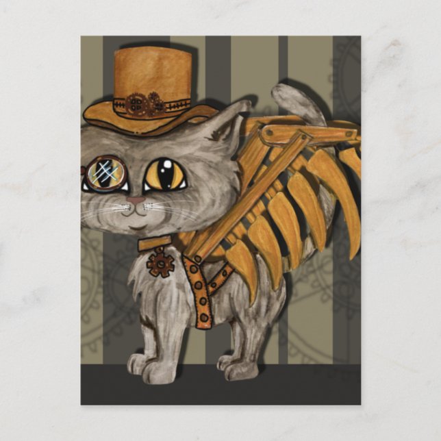Cartão Postal Tipps Steampunk Cat Fairy (Frente)