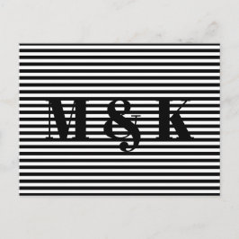 Cartão Postal Tiras brancas pretas modernas iniciais personaliza