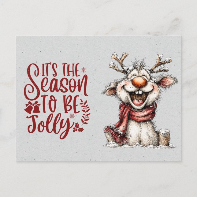 Cartão Postal 'Tis the Season To Be Jolly Laughing Reindeer (Frente)