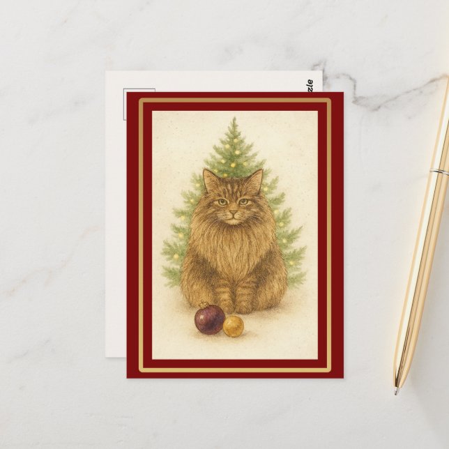Cartão Postal Tis the Season to Purr — Personalized Maine Coon  (Frente/Verso In Situ)