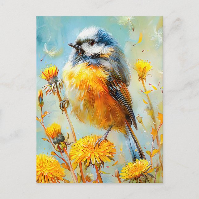 Cartão Postal Tit azul euro-asiático na paisagem impressionista (Frente)