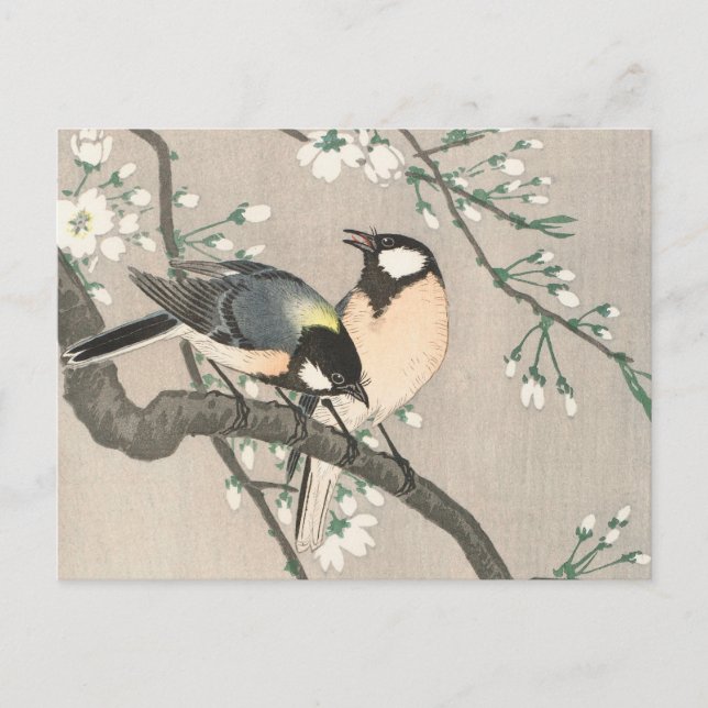 Cartão Postal Tit on Cherry Branch Painting de Ohara Koson (Frente)