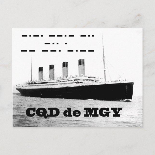 Cartão Postal Titanic CQD de MGY Sinal de socorro sem fio (Frente)