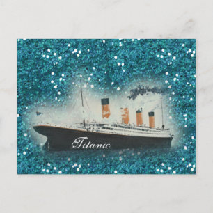 Cartão Postal Titanic Sapphire Glitter White Star Line Ship