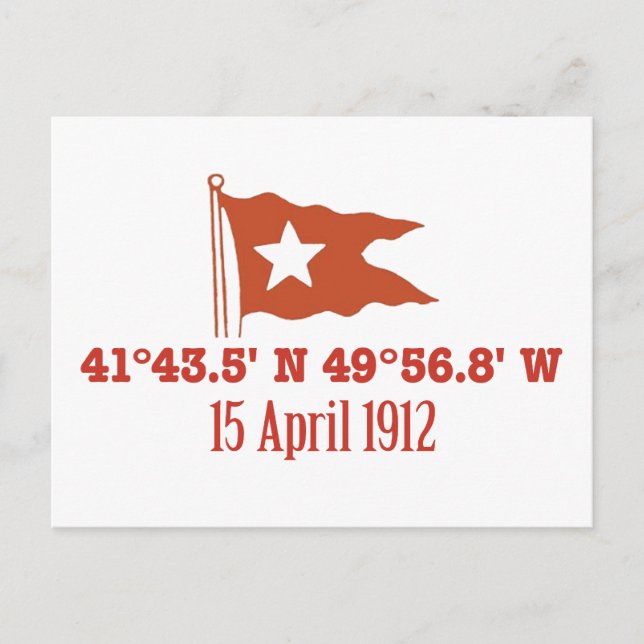 Cartão Postal Titanic Sinking GPS Coordenadas e Sinalizador Whit (Frente)