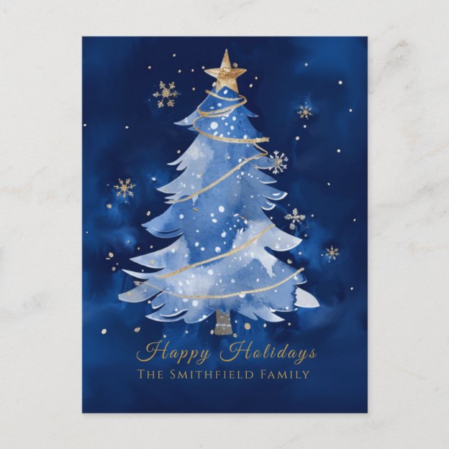 Cartão Postal Title: Happy Holidays Elegant Navy Gold Christmas  (Frente)