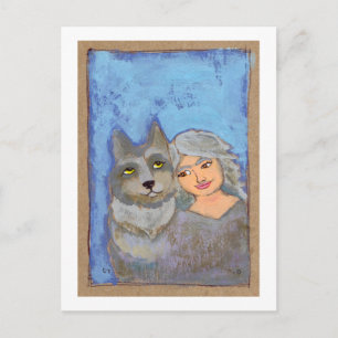 Cartão Postal Titulado: Mulher Loba - divertida pintura de arte 