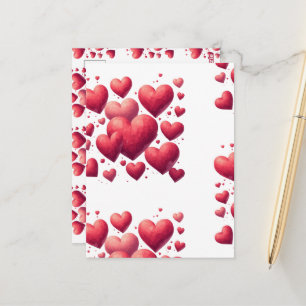 Cartão Postal Título: Corações Carmesim e Romance Vermelho