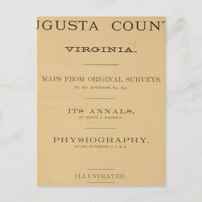 Cartão Postal Título Page Augusta County, Virgínia (Frente)