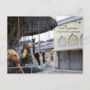 Cartão Postal Tivoli Park Copenhagen Vintage Carousel 1940