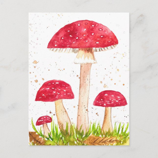 Cartão Postal Toadool Mushroom Floresta aquarela Vermelha Nature (Frente)