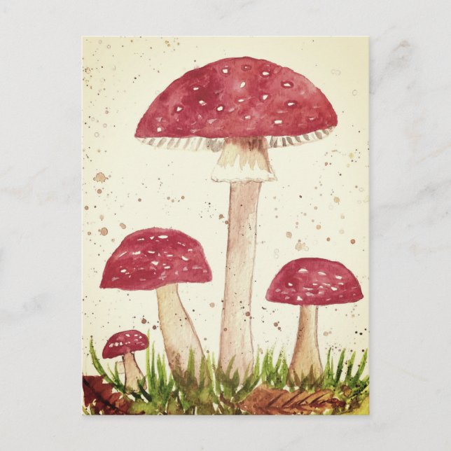 Cartão Postal Toadool Mushroom Floresta aquarela Vermelha Nature (Frente)