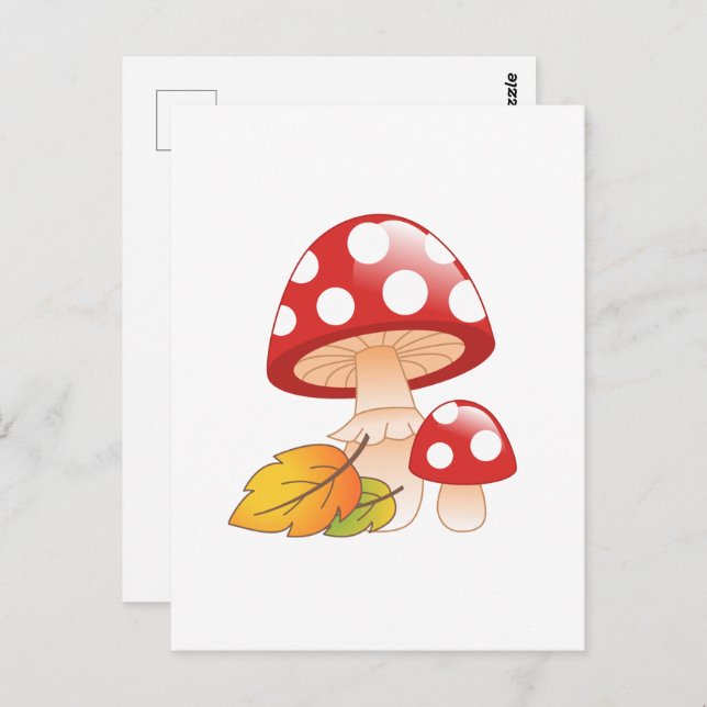 Cartão Postal Toadstool Boné Vermelho Cogumelos e Folhas (Frente/Verso)