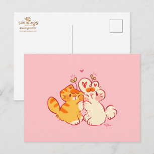 Cartão Postal Tobi & Tansy Abraço - Gatinho Fofo & Coelho