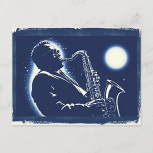 Cartão Postal Toca Saxofone Blues Pop Art Músicos Música